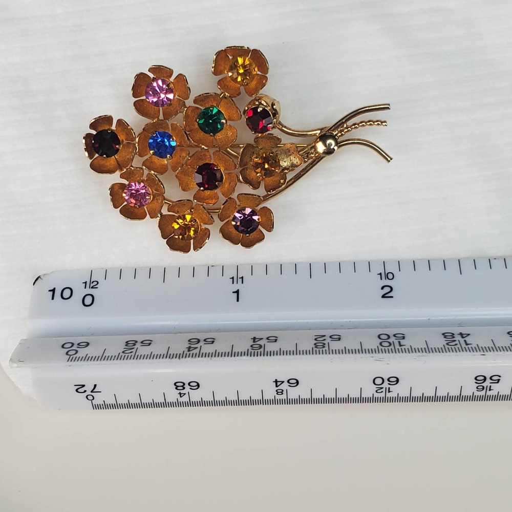 Vintage 12k Gold Fill Colorful Rhinestone Floral Bouquet Brooch - Picture 10 of 11